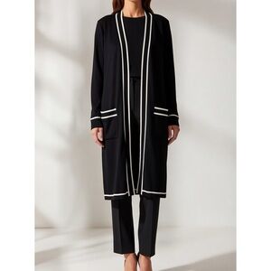 Black Long Cardigan with White Trim